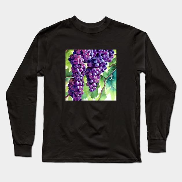 Grapes on the Vine in Watercolor Long Sleeve T-Shirt by ArtistsQuest
